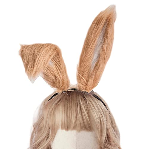 BUHIM Kaninchen Cosplay Ohren Lange Pelz Ohr Nette Loppy Kaninchen Stirnband (Hellbraun) von BUHIM