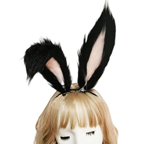 BUHIM Kaninchen Cosplay Ohren Lange Pelz Ohr Nette Loppy Kaninchen Stirnband (Schwarz Rosa) von BUHIM