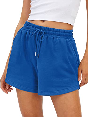 BUHIM Shorts Damen Sommer Sport Shorts Lässige Kurze Hose Baumwolle High Waist Running Shorts Gym Fitness Shorts Kurz Sporthose Jogginghose (Blau, L) von BUHIM