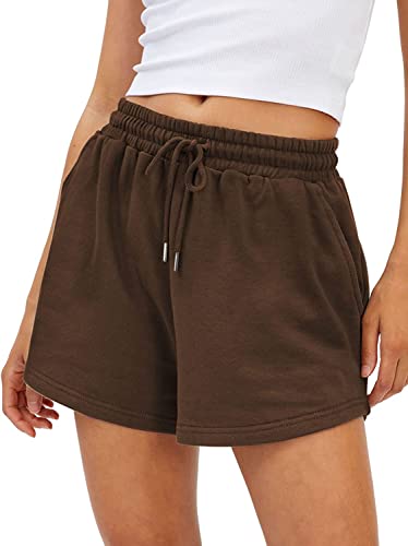 BUHIM Shorts Damen Sommer Sport Shorts Lässige Kurze Hose Baumwolle High Waist Running Shorts Gym Fitness Shorts Kurz Sporthose Jogginghose (Braun, L) von BUHIM