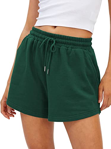 BUHIM Shorts Damen Sommer Sport Shorts Lässige Kurze Hose Baumwolle High Waist Running Shorts Gym Fitness Shorts Kurz Sporthose Jogginghose (Grün, S) von BUHIM