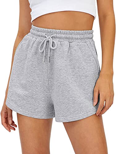 BUHIM Shorts Damen Sommer Sport Shorts Lässige Kurze Hose Baumwolle High Waist Running Shorts Gym Fitness Shorts Kurz Sporthose Jogginghose (Hellgrau, L) von BUHIM