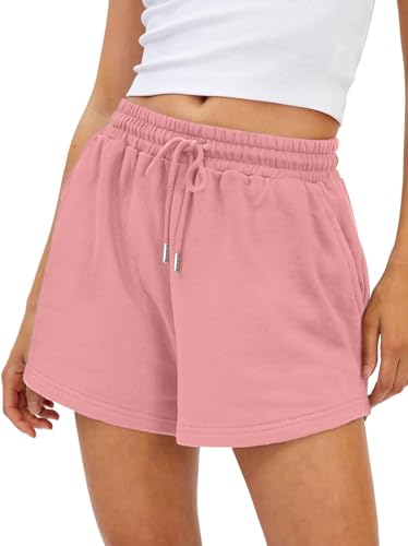 BUHIM Shorts Damen Sommer Sport Shorts Lässige Kurze Hose Baumwolle High Waist Running Shorts Gym Fitness Shorts Kurz Sporthose Jogginghose (Rosa, L) von BUHIM