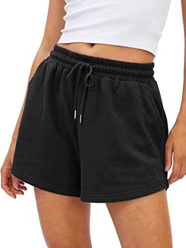 BUHIM Shorts Damen Sommer Sport Shorts Lässige Kurze Hose Baumwolle High Waist Running Shorts Gym Fitness Shorts Kurz Sporthose Jogginghose (Schwarz, L) von BUHIM