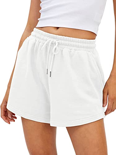 BUHIM Shorts Damen Sommer Sport Shorts Lässige Kurze Hose Baumwolle High Waist Running Shorts Gym Fitness Shorts Kurz Sporthose Jogginghose (Weiß, L) von BUHIM