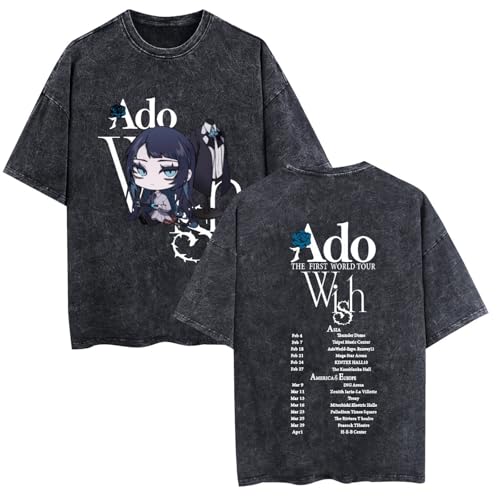 BUIWOT ADO Merch Wish World Tour Tshirt Crewneck Kurzarm Tshirt Männer/Frauen Konzert Tops XS-3XL-Black1||m von BUIWOT
