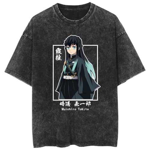 BUIWOT Anime Grafik Print T-Shirt T-Shirt Übergröße Baumwolle Tshirts Kurzarm Muichiro Tokito Schwarz Tops-Black||m von BUIWOT
