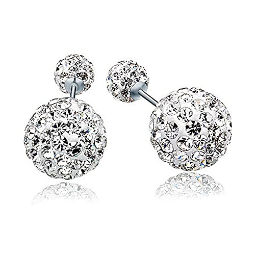 BUKEQILA 925 Sterling Silber 6-10mm Doppel Österreichischer Kristallkugeln Ohrstecker Disco Shamballa Kugel Ohrringe Front-Back-Ohrringe für Damen/Mädchen mit Geschenkbeutel Drei Arten zu tragen von BUKEQILA