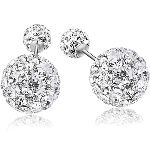 Doppel-Shamballa-Kugelohrringe für Frauen, 925 Sterling Silber-Stecker, Doppel-Österreichische-Kristallkugelohrringe, Disco-Shamballa-Kugelohrringe, Geschenk für Frauen und Mädchen von BUKEQILA