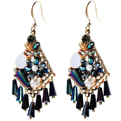 BUKEQILA Damen Lange Ohrringe Französische Ohrhänger Ohr Nadel aus 925 Sterling Silber Legierung synthetischer Kristall Ohrschmuck Böhmischer Stil Temperament Fashion Ohrringe von BUKEQILA