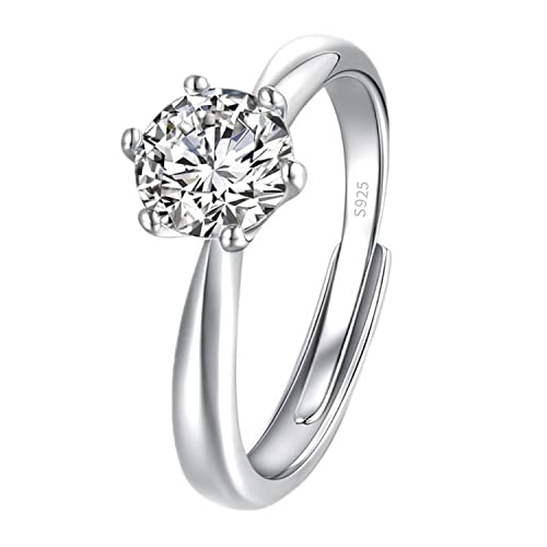 BUKEQILA Damen Mädchen 925 Sterling Silber Offener Ring Partnerring Solitär Ring mit 5 mm Zirkonia Verlobungsring Antragsring Trauring Hochzeit Jahrestag Schmuck Accessoire Verstellbar von BUKEQILA