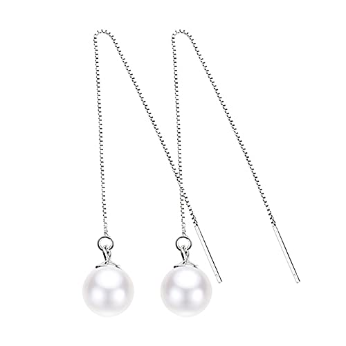 BUKEQILA Damen Ohrhänger Ohrringe Durchzieher 925 Sterling Silber Lang Hängeohrringe Hängend Quaste Glänzend Perlen 10mm Ohrschmuck Hypoallergen mit Geschenkbeutel Super Geschenk von BUKEQILA