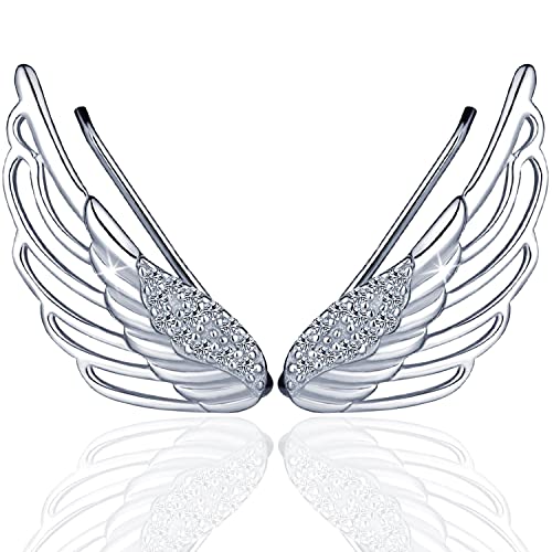 BUKEQILA Elegant Engelsflügel Damen Mädchen Ohrstecker Knorpel Schmuck Ohrklemme 925 Sterling Silber Zirkonia Flügel Ohrringe Ear Cuff Ohrschmuck mit Geschenkbeutel von BUKEQILA