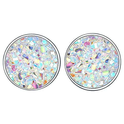 BUKEQILA Rund Damen-Ohrringe 925 Sterling Silber Zirkonia Böhmische Ohrstecker Schmuck Sternenhimmel 8.5mm Ohrringe mit Geschenkbox Muttertagsgeschenk Geschenke für Frauen von BUKEQILA