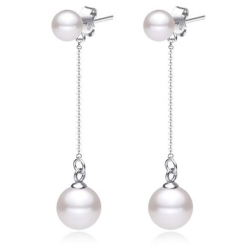 Damen Tropfen Perlenohrringe Elegant Ohrhänger Hängend Ohrringe Zwei Perle 925 Sterling Silber Hochzeit Jahrestag Geschenk mit Geschenkbeutel von BUKEQILA