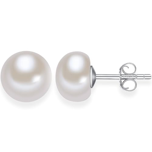 Perlenohrstecker als Geschenk für Frauen und Mädchen, 925 Sterling-Silber-Studs mit flachen Perlen, 8 mm Ohrstecker aus gezüchteten Süßwassermuscheln, Schmuckgeschenk zum Valentinstag von BUKEQILA