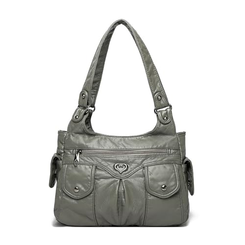 BUKESIYI Damen Tasche Handtasche Umhängetasche Schultertasche Frauen Kulturbeutel Klein PU Leder Weekender DE77342 Grau von BUKESIYI