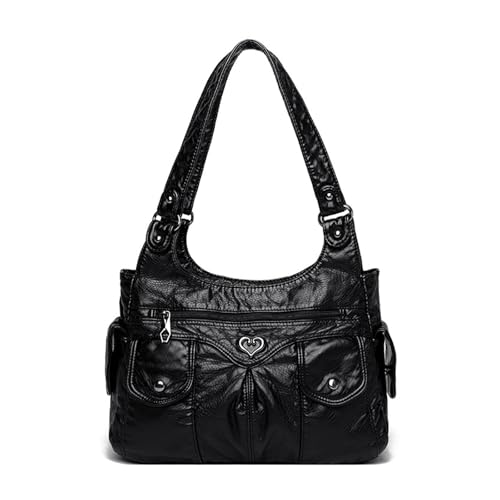BUKESIYI Damen Tasche Handtasche Umhängetasche Schultertasche Frauen Kulturbeutel Klein PU Leder Weekender DE77342 Schwarz von BUKESIYI