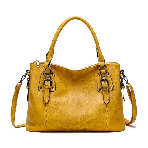 BUKESIYI Damen Tasche Handtasche Umhängetasche Schultertasche Frauen Kulturbeutel Klein PU Leder Weekender DE77433 Gelb von BUKESIYI
