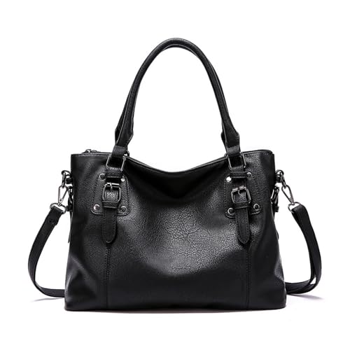 BUKESIYI Damen Tasche Handtasche Umhängetasche Schultertasche Frauen Kulturbeutel Klein PU Leder Weekender DE77433 Schwarz von BUKESIYI