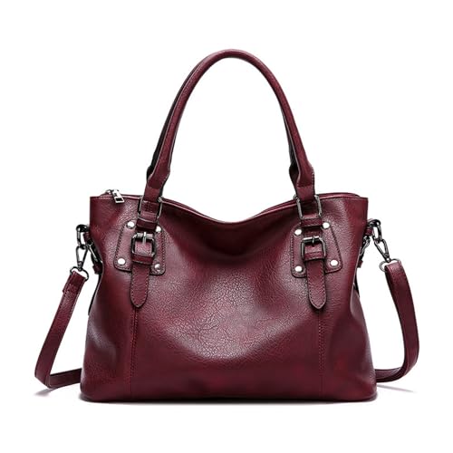 BUKESIYI Damen Tasche Handtasche Umhängetasche Schultertasche Frauen Kulturbeutel Klein PU Leder Weekender DE77433 Weinrot von BUKESIYI