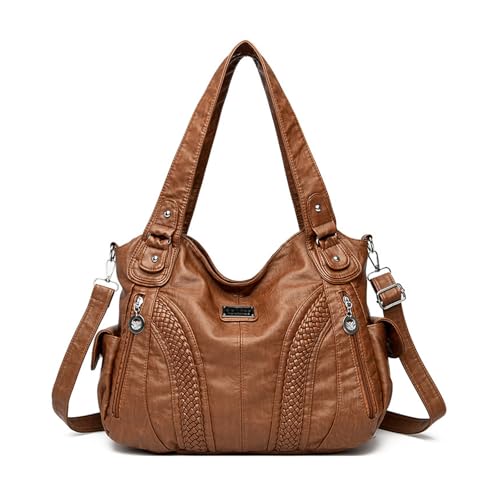 BUKESIYI Damen Tasche Handtasche Umhängetasche Schultertasche Frauen Kulturbeutel Klein PU Leder Weekender DE77442 Braun von BUKESIYI