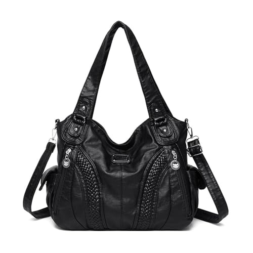 BUKESIYI Damen Tasche Handtasche Umhängetasche Schultertasche Frauen Kulturbeutel Klein PU Leder Weekender DE77442 Schwarz von BUKESIYI
