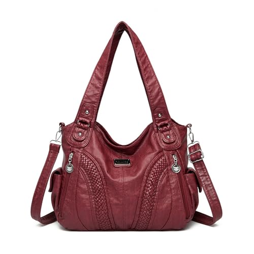 BUKESIYI Damen Tasche Handtasche Umhängetasche Schultertasche Frauen Kulturbeutel Klein PU Leder Weekender DE77442 Weinrot von BUKESIYI