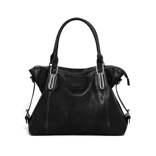 BUKESIYI Damen Tasche Handtasche Umhängetasche Schultertasche Frauen Kulturbeutel Klein PU Leder Weekender DE77447 Schwarz von BUKESIYI