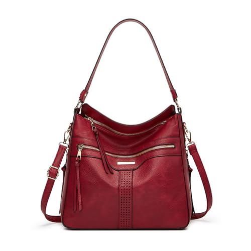 BUKESIYI Damen Tasche Handtasche Umhängetasche Schultertasche Frauen Kulturbeutel Klein PU Leder Weekender DE77448 Weinrot von BUKESIYI