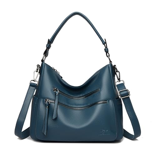 BUKESIYI Damen Tasche Handtasche Umhängetasche Schultertasche Frauen Kulturbeutel Klein PU Leder Weekender DE77449 Blau von BUKESIYI