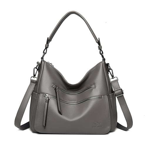 BUKESIYI Damen Tasche Handtasche Umhängetasche Schultertasche Frauen Kulturbeutel Klein PU Leder Weekender DE77449 Grau von BUKESIYI