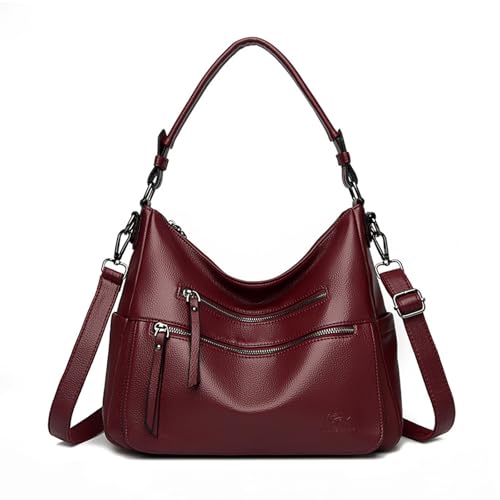 BUKESIYI Damen Tasche Handtasche Umhängetasche Schultertasche Frauen Kulturbeutel Klein PU Leder Weekender DE77449 Weinrot von BUKESIYI