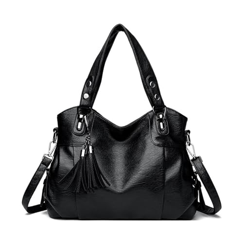 BUKESIYI Damen Tasche Handtasche Umhängetasche Schultertasche Frauen Kulturbeutel Klein PU Leder Weekender DE77464 Schwarz von BUKESIYI