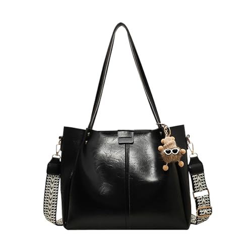 BUKESIYI Damen Tasche Handtasche Umhängetasche Schultertasche Frauen Kulturbeutel Klein PU Leder Weekender DE77468 Schwarz von BUKESIYI