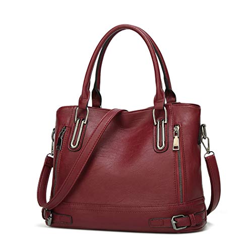 BUKESIYI Damen Tasche Handtasche Umhängetasche Schultertasche Frauen Kulturbeutel Weekender Klein PU Leder DE77212 Weinrot von BUKESIYI