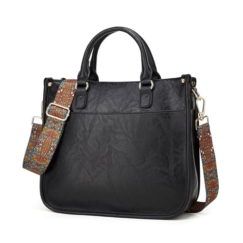 BUKESIYI Damen Tasche Handtasche Umhängetasche Schultertasche Frauen Kulturbeutel Weekender Klein PU Leder DE77311 Schwarz von BUKESIYI