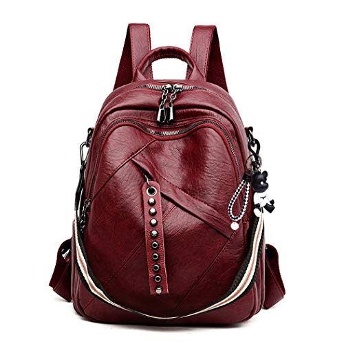 BUKESIYI Damen Tasche Rucksack Handtasche Frauen backpack Klein Anti Diebstahl Schulrucksack Laptop Weekender PU Leder DE78196 Weinrot von BUKESIYI