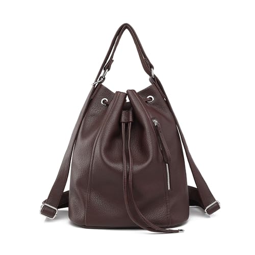 BUKESIYI Damen Tasche Rucksack Handtasche Frauen PU Leder backpack Klein Anti Diebstahl Schulrucksack Laptop Weekender DE78581 Kaffee von BUKESIYI