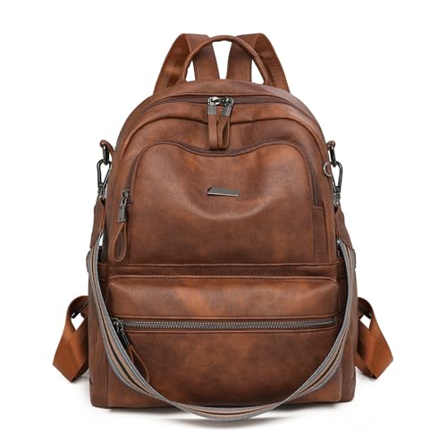 BUKESIYI Damen Tasche Rucksack Handtasche Frauen PU Leder backpack Klein Anti Diebstahl Schulrucksack Laptop Weekender DE78582 Bräunen von BUKESIYI