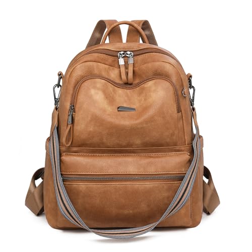 BUKESIYI Damen Tasche Rucksack Handtasche Frauen PU Leder backpack Klein Anti Diebstahl Schulrucksack Laptop Weekender DE78582 Braun von BUKESIYI