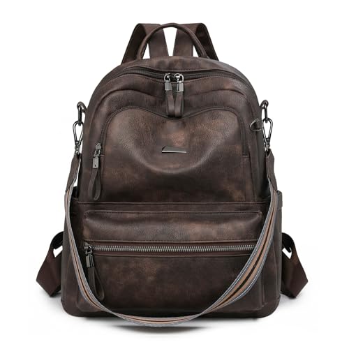 BUKESIYI Damen Tasche Rucksack Handtasche Frauen PU Leder backpack Klein Anti Diebstahl Schulrucksack Laptop Weekender DE78582 Kaffee von BUKESIYI