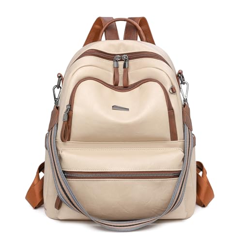 BUKESIYI Damen Tasche Rucksack Handtasche Frauen PU Leder backpack Klein Anti Diebstahl Schulrucksack Laptop Weekender DE78582 Nicht-Gerade Weiss von BUKESIYI