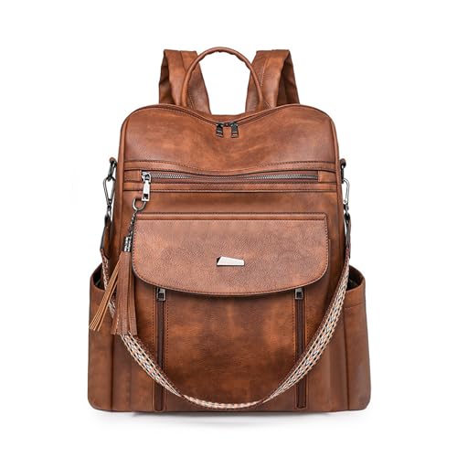 BUKESIYI Damen Tasche Rucksack Handtasche Frauen PU Leder backpack Klein Anti Diebstahl Schulrucksack Laptop Weekender DE78583 Bräunen von BUKESIYI