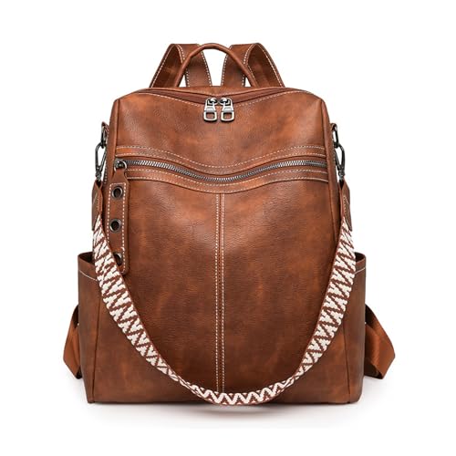 BUKESIYI Damen Tasche Rucksack Handtasche Frauen PU Leder backpack Klein Anti Diebstahl Schulrucksack Laptop Weekender DE78585 Bräunen von BUKESIYI