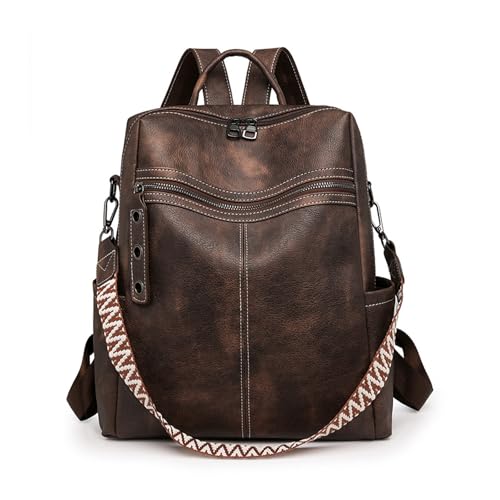 BUKESIYI Damen Tasche Rucksack Handtasche Frauen PU Leder backpack Klein Anti Diebstahl Schulrucksack Laptop Weekender DE78585 Kaffee von BUKESIYI