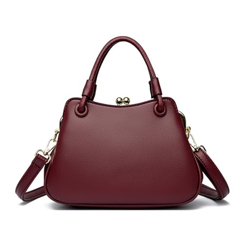 BUKESIYI Damen Tasche Umhängetasche Handtasche Frauen Klein Schultertasche Lack PU Leder Weekender DE77434 Weinrot von BUKESIYI