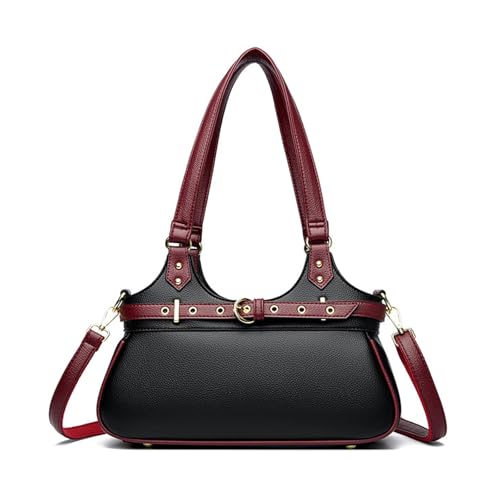 BUKESIYI Damen Tasche Umhängetasche Handtasche Frauen Klein Schultertasche Lack PU Leder Weekender DE77435 Weinrot von BUKESIYI