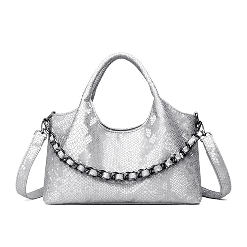 BUKESIYI Damen Tasche Umhängetasche Handtasche Frauen Klein Schultertasche Lack PU Leder Weekender DE77436 Silber von BUKESIYI
