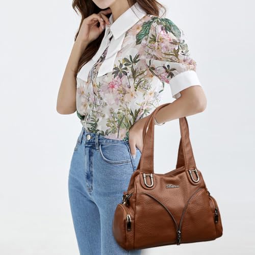 BUKESIYI Damen Tasche Umhängetasche Handtasche Frauen Klein Schultertasche Lack PU Leder Weekender DE77441 Braun von BUKESIYI